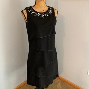Angelo Marani Dress Black Embellished Neckline Made in Italy Size 44 (US 8) GLAM